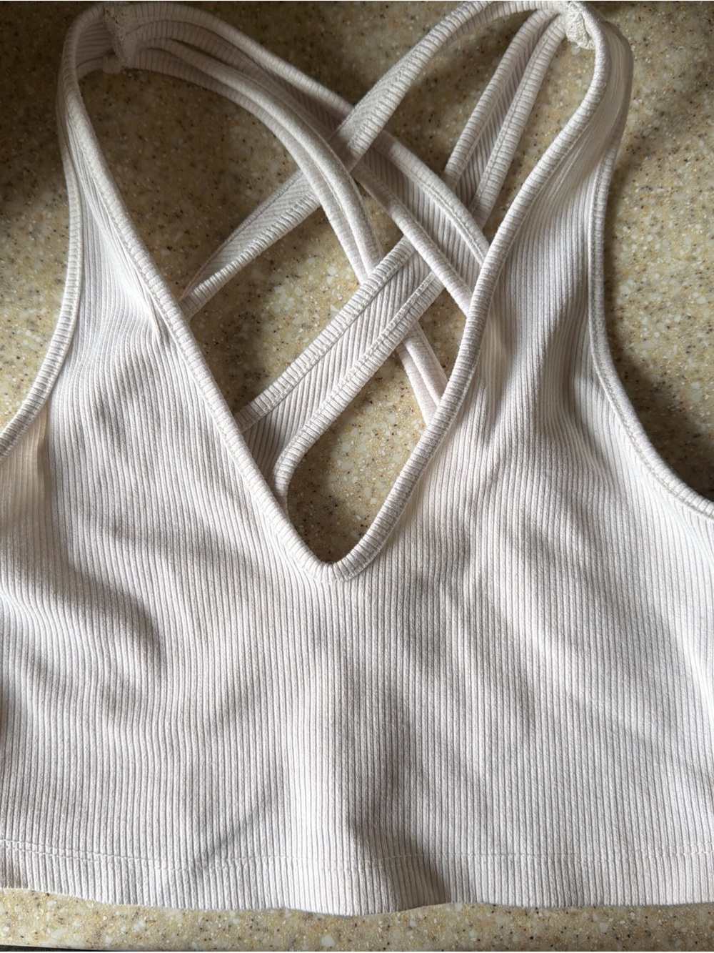 Urban Outfitters Ribbed Crisscross Sports Bralette in Cream